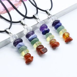 Colar de Pedra de 7 Chakras Natural Quartzo Natural Cura Ioga Pingente de Pêndulo para Mulheres Meninas Eu