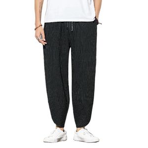 Mode manliga randiga casual byxor 2020 nya män höga midja lace-up byxor för man (vit / grå / svart / marinblå)