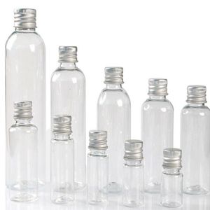 100 x 5ml 8ml 10ml 20ml 30ml Tubo di plastica Tappo in alluminio Trasparente Sigillatura a perfetta tenuta Bottiglie in PET per campioni cosmetici vuoti per medicinali