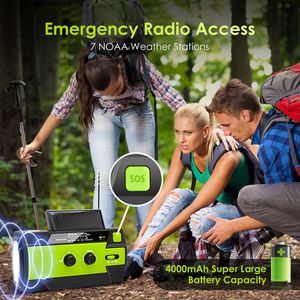 Freeshipping Meteo Radio Emergenza Manovella solare Autoalimentata 3AAA Batteria Torcia IPX3 Impermeabile 4000mAh Power Bank