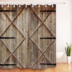 Duschgardiner lb 72 '' retro konstnärlig gardin rustik land ladan dörr vintage trä badrum tyg för badkar hemkonstinredning