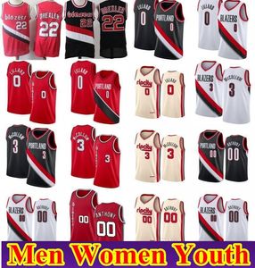 Mens Womens Youth Damian Lillard CJ McCollum Basketball Jersey Retro Clyde Drexler Red White Black Grey Vintage Jerseys
