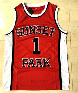 Toppkvalité ! Mens Sunset Park # 1 Basket Jersey Red High School Movie Stitched Jerseys Size S-2XL