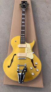 Custom Shop Goldtop Hollow Body Gitara Elektryczna Żółta P90 Pickups Chrome B700 Tremolo Bridge Chiny Guitary Darmowa Wysyłka