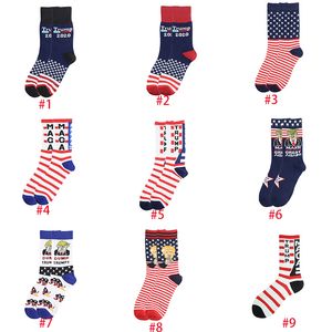 Kvinnor Mäns Unisex High-Heeled Bomull Socks 2020 Trump Personliga Bokstäver Casual Sport Socks Amerikanska Flaggan Striped Socks Boom2017