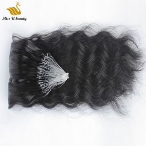 Thick Bundles Big Curly Natural Wavy Loop Micro Ring Hair Extensions Dyeable Black Color 8-24inch 100 strands 1g/strand