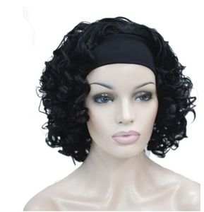 Strongbeauty Short Curly Black Syntetic Headband Wig för kvinnor