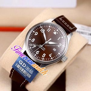 Ny XVIII Steel Case Brown Dial Vit Nummermarkörer Miyota 8215 Automatiska Mens Watch Brown Leather Strap Klockor TimeZoneWatch E90C3