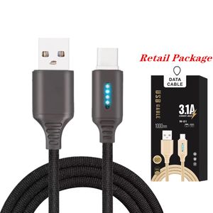 LED Akıllı Otomatik Güç Kapalı Alaşım Örgü Kabloları Daha Hızlı Şarj 3.1A Tip C / Mikro USB DataFor Telefonları