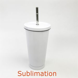 Sublimation leer 18oz Kaffeetassen Edelstahl Tumbler Doppelwand Vakuum isolierte Kegel-Tassen mit Strohhalme für Reisen