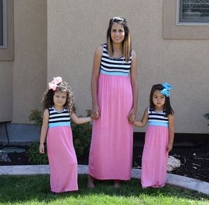 2020 New Family Matching Outfits Summer Splicing Ruffle Sleeveless Mother Baby Daughter Matching Dress Parent-child Long Dress S472