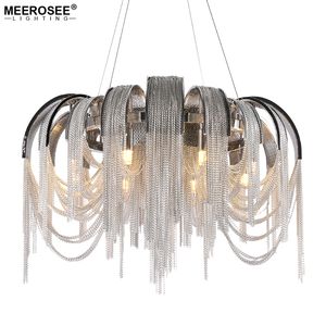 Moderne Vintage Aluminium Kronleuchter Beleuchtung Luxus Silber Kette Italienische Quaste Pendelleuchte für Home Hotel Wohnzimmer Restaurant Lampe