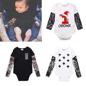 13 stilar Mode Baby Kläder Boys Tjejer Ins Tatuering Ärm Romper Jul Långärmad Brev Skriv ut Jumpsuits Infant Clothes M2671