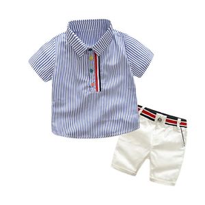 NEW Stripe Shirt Tops+Shorts Baby Boy Clothes Gentlemen Short Sleeve Soft Cotton Toddler Outfits Set