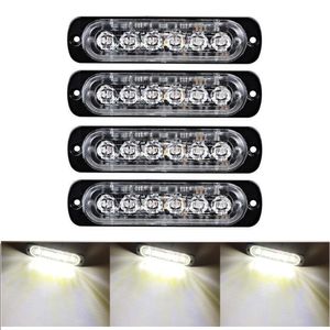 Car White Strobe Led Light 6 LED Strobe Signal Warning Light Bar Allarme di sicurezza Lampeggiante Lampadina a montaggio superficiale Lampada Lighthead 12V-24V