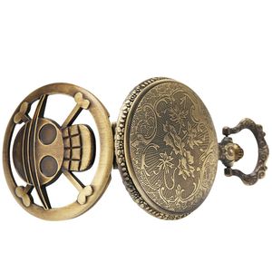 Vintage Hollow Out One Piece Design Pocket Watch Anime Cosplay Bronze Quartz Watches Necklace Chain for Men Women Gift2412