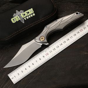 الأخضر شوكة التصميم الأصلي افتتاح سريع الطي سكين m390 بليد tc4 سبائك التيتانيوم مقبض التخييم سكين ، سكين جيب edc أداة