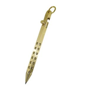 ACMECN Hexagonal Copper Tactical Ball Pen with Key Ring Mini Gun Style Holes Design Solid Brass Ballpoint Pen for Easter Gifts