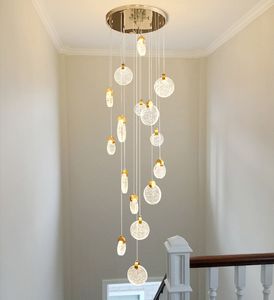 Staircase long led crystal chandelier luxury loft duplex pendant lights villa hotel modern ceiling lamps staircase round LED decorative lamp