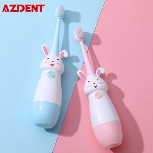 الأرنب AZDENT أطفال الأطفال بالموجات فوق الصوتية فرشاة الأسنان الكهربائية 5 الشعر الخشن رئيس زر واحد عملية بدعم من 1AAA البطارية الوردي الأزرق