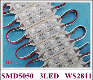 injection LED light module ultrasonic seal IP64 SMD 5050 DC12V 3 led 0.72W WS2811 / WS8206 full color 70mm X 15mm