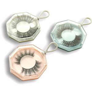 Plastic Portable False Eyelash Packaging Box Acrylic Polygonal Keychain Empty Lash Package Case With Tray Container Box J0804