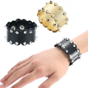 Bracelet Jewelry Men Women Silver Gold Metal Color Statement Leather Bracelet Personality Punk Rivet Adjustable Wide Cuff Bracelet