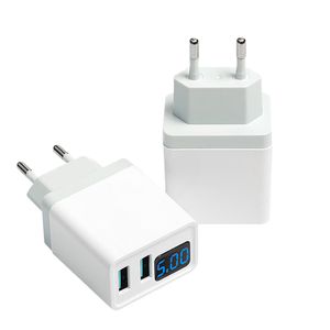 2.1A Carregador inteligente LED Display Carregador de telefone USB duplo LED Display Smart Plug Adaptador de parede de viagem móvel compatível com Android Qc 3.0 Flash Charge com Opp Bag