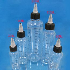 20pcs 30ml / 60ml / 100ml / 120ml / 250mlプラスチックペットeジュース液体容量ドロッパーボトルツイストトップキャップタトゥー顔料インク容器T200819