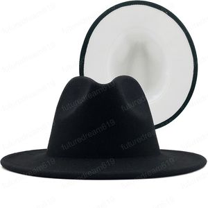 Черная белой Лоскутных Женщины Мужской Панама Шерсть Войлок Fedora шляпа Дамы Широкий Брим партия Trilby Cowboy Hat Мода Джаз Cap