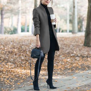 Misto lana da donna Autunno Inverno Collo alla coreana Capispalla Manica lunga Cappotti di lana sottile Cappotto da lavoro da ufficio da donna casual Taglie forti