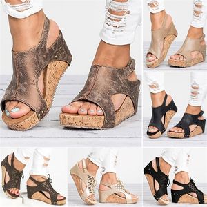 Kvinnor Sandaler Plattform Sandaler Wedges Skor Kvinnor Heels Gladiator Sandalias Mujer Sommarskor Peep Toe Wedge Heels Sandaler 0922