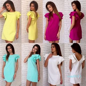 Hot Sale Fashion Butterfly Sleeve Straight Dress 2020 Summer Womens Sexig Backless Casual Beach Mini Party Club Dresses Plus Storlek
