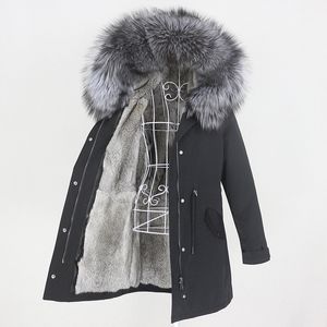 Oftbuy 2020 Lång vattentät Parka Naturlig Raccoon Fur Collar Hood Real Fur Liner Coat Vinterjacka Kvinnor Avtagbar