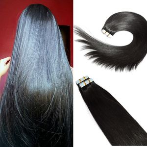 Taśma w ludzkich przedłużeniach włosów # 1b naturalny kolor Remy Ludzkie przedłużanie włosów jedwab prosty 100g 40 sztuk