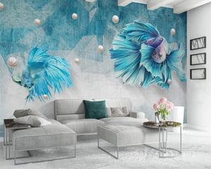 3D Zwierząt Tapeta 3d Nowoczesna Tapeta Dark Blue Abstrakcyjne Linie Guppy Biżuteria Tło Wall HD 3D Mural Tapeta