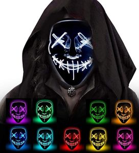 10Style EL Wire Mask Skull Ghost Face Masks Flash Glödande Halloween Cosplay Led Mask Party Masquerade Masks Grimace Horror Masks GGA3757