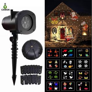 JUL HD LED -effekter Projektorbelysning 12 Mönster Holiday Laser Projector Lights Snowflake Outdoor Garden Landscape Projection Lighting Lamp