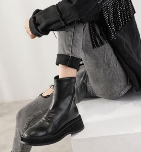 Women Wedge Accenendo stivali Black Platform Black Boots Genuina in pelle TOING TOES ZIP LUXI INGHIGHTY Lady Fashion Bevly Boot