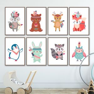 Wholesale owl pictures for sale - Group buy Boho Cartoon Bear Deer Fox Rabbit Owl Nursery Wall Art Print Canvas Painting Nordic Poster Wall Pictures Baby Kids Room Decor