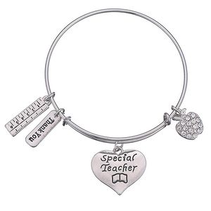 Edelstahl-Armreif, Charm-Armband, Lehrer-Geschenk, Dankeschön-Geschenk von Schülern, Kristall, verstellbarer Lehrer-Armband-Schmuck