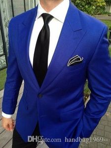 Nowa moda Royal Blue Man Work Business Suit Groom Tuxedos Prom Blazer Płaszcz Spodnie Zestawy (kurtka + spodnie + krawat) H: 882