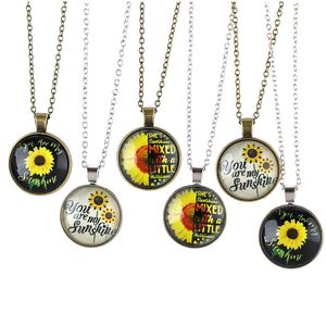 2020 Fashion Unisex Glass Cabochon Jewelry Simple Sunflower Pendant Time Gemstone Pendant Necklace Women Lover Girl Gifts