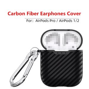 Carbon Fiber Print TPU Earphone Cases Used in Bluetooth Wireless Headphone Protective Case for Apple Airpods 1 2 Pro Cover Box with Hook