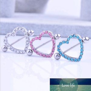Nipple Shield Rings Barbells Love Heart Medical Stainless Steel CZ Diamond Rhinestone Nipple Body Piercing Jewelry Pink Blue White