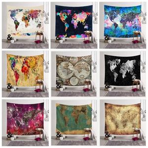 12 stilar Världskarta Tryckt Tapestry Vägg Hängande Heminredning Strandhandduk Yoga Mat Sjal Picknickmattor Heminredning Tapestries