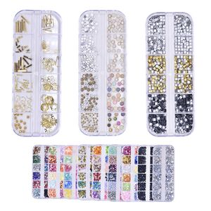 12 Grid/Set Gold Silver Hollow 3D Nail Art Decorations Mix Metal Frame Nail Rivets Shiny Charm Strass Manicure Accessories Studs