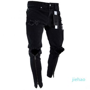Fashion-Mens Zipper Holes Designer Jeans Black Ripped Slim Fit Represent Antal Pencil Byxor Multi Style