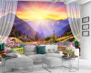 3d Início Wallpaper Paisagem romântica 3d Mural Wallpaper Cenário bonito no país das maravilhas na Terra Modern Home Decoração 3d Wallpaper