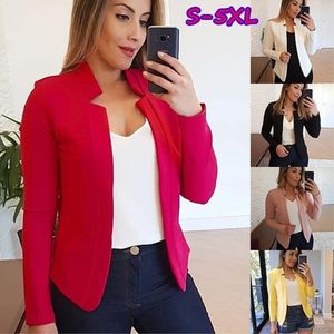 Mulheres moda casacos outono escritório escritório senhoras jaqueta outwears cor sólida manga longa feminino slim blazer casaco